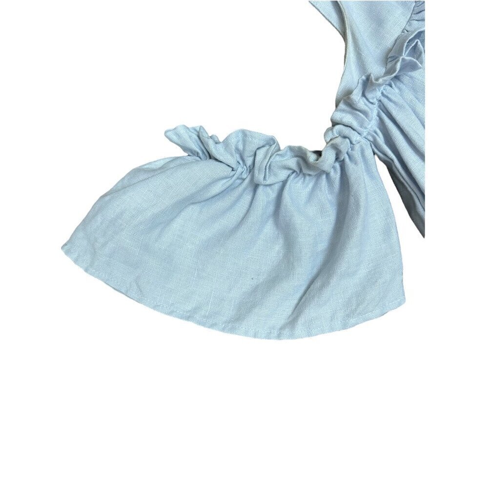 J.O.A. Los Angeles Layered Ruffle Cold Shoulder Top Chambray 100% Linen Size S - Picture 4 of 8